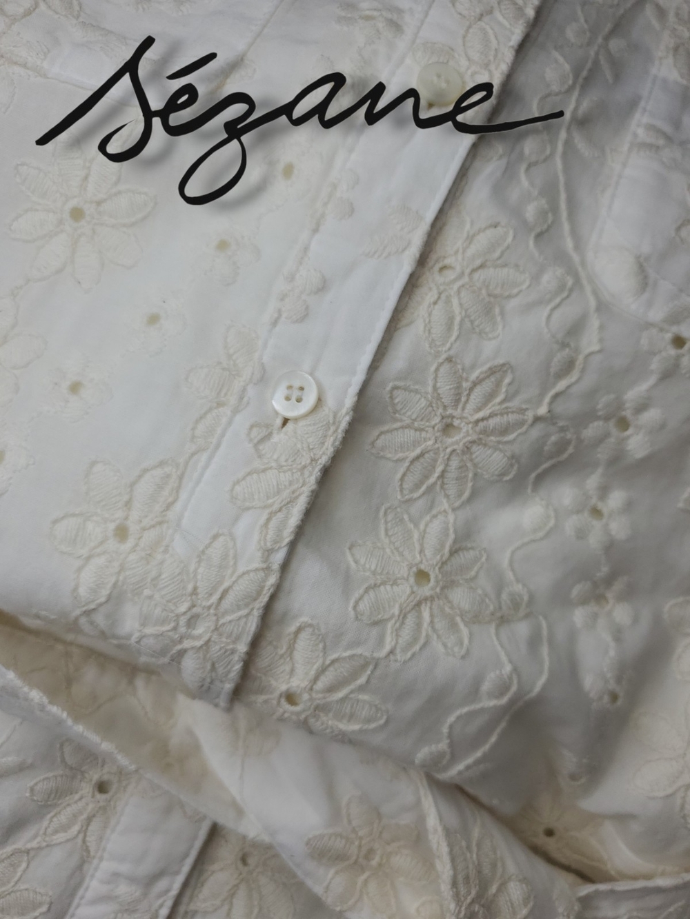 Sézane Adele Dress Embroidered Eyelet Organic Cotton Shirt Midi Dress FR46 US 14 - Picture 10 of 14